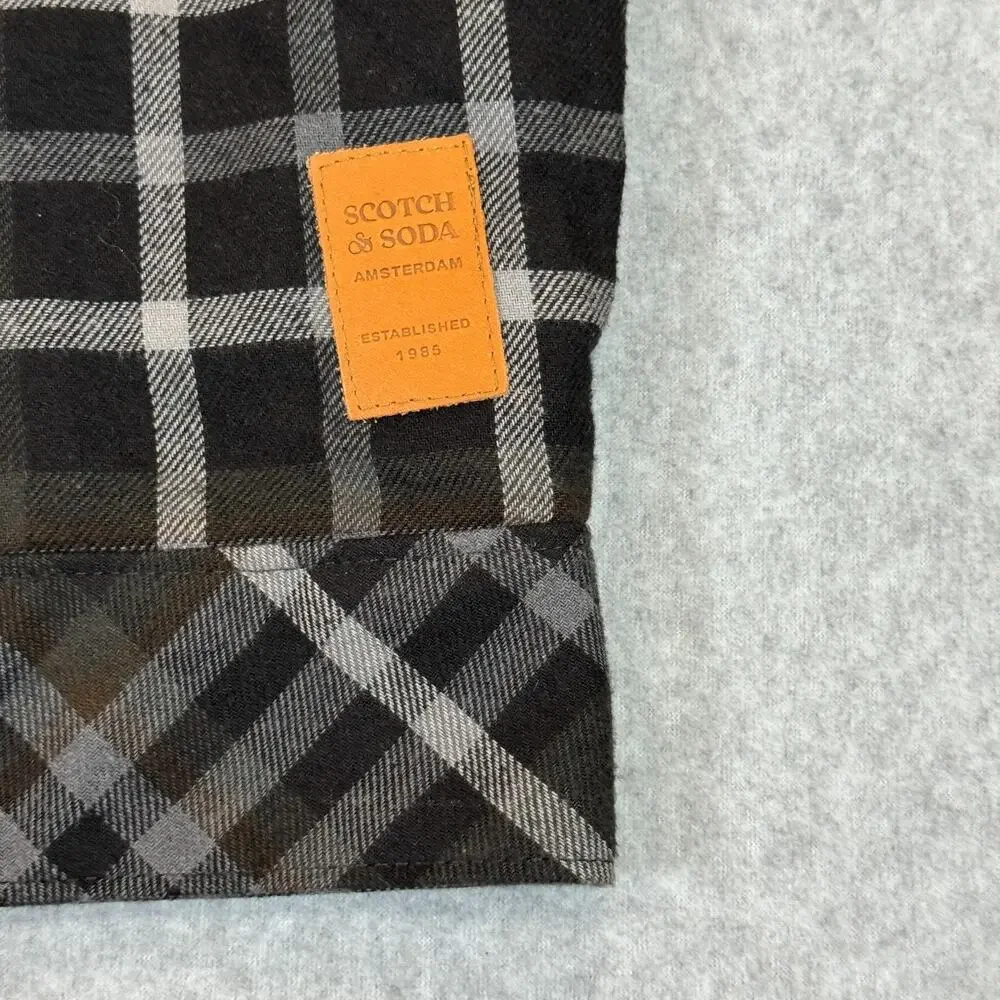Scotch & Soda Sherpa Lined Plaid Flannel Jacket Gray Men's Small Snaps NWT